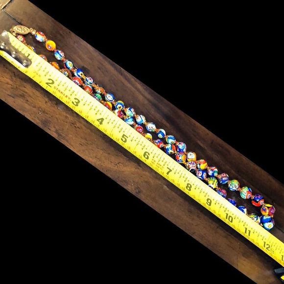 VINTAGE Graduated Millefiori Italian Hand Blown Glass Bead Necklace 24” - Picture 7 of 15